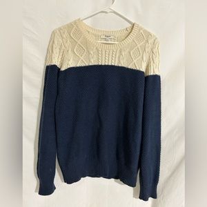 Madewell Cream and Navy Crew Neck Sweater